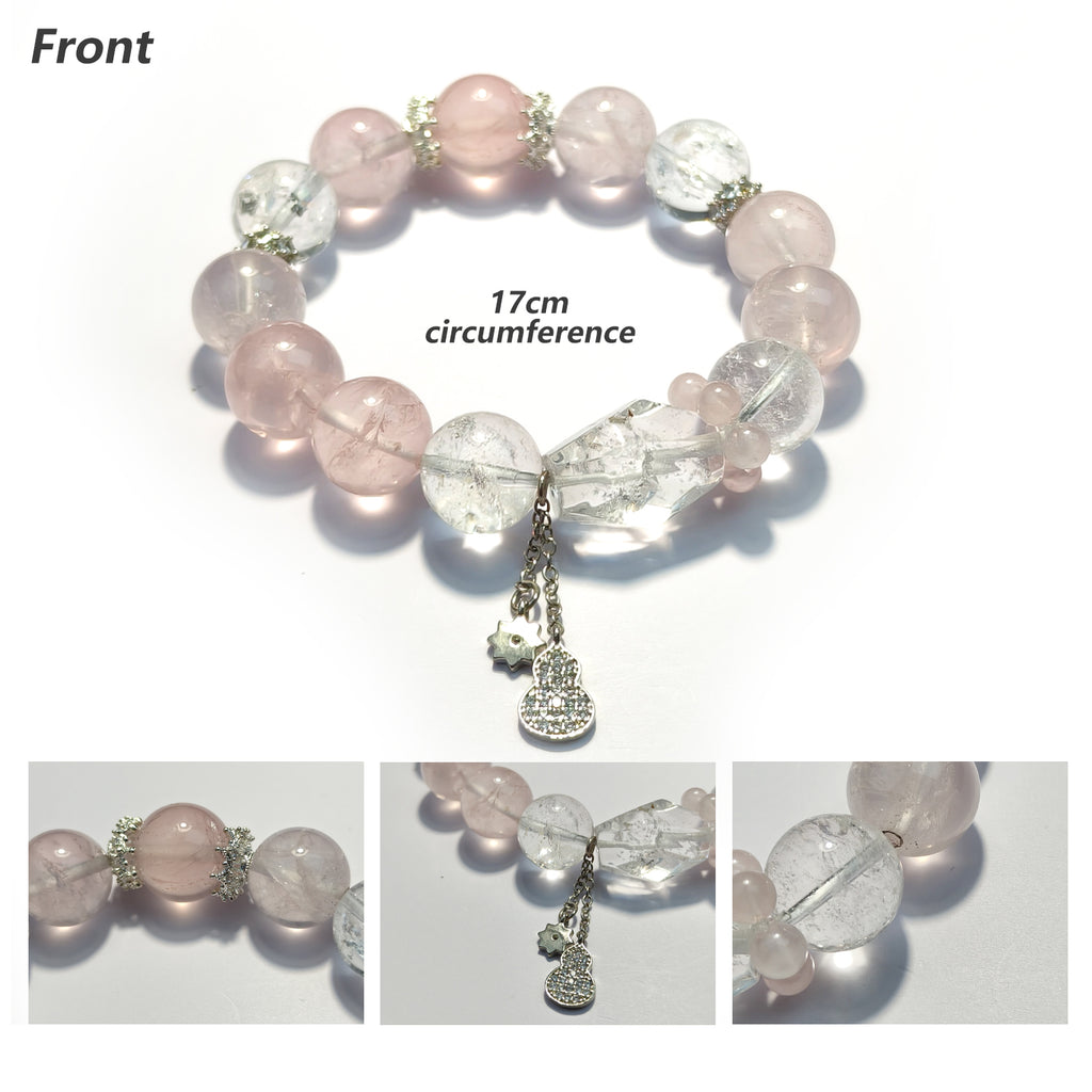 JOXOZP 14mm Natural Healing Crystal Bracelet - Rose Quartz with Azeztulite for Unconditional Love & Spiritual Awakening - Valentine's Day Gift, Soulmate Jewelry