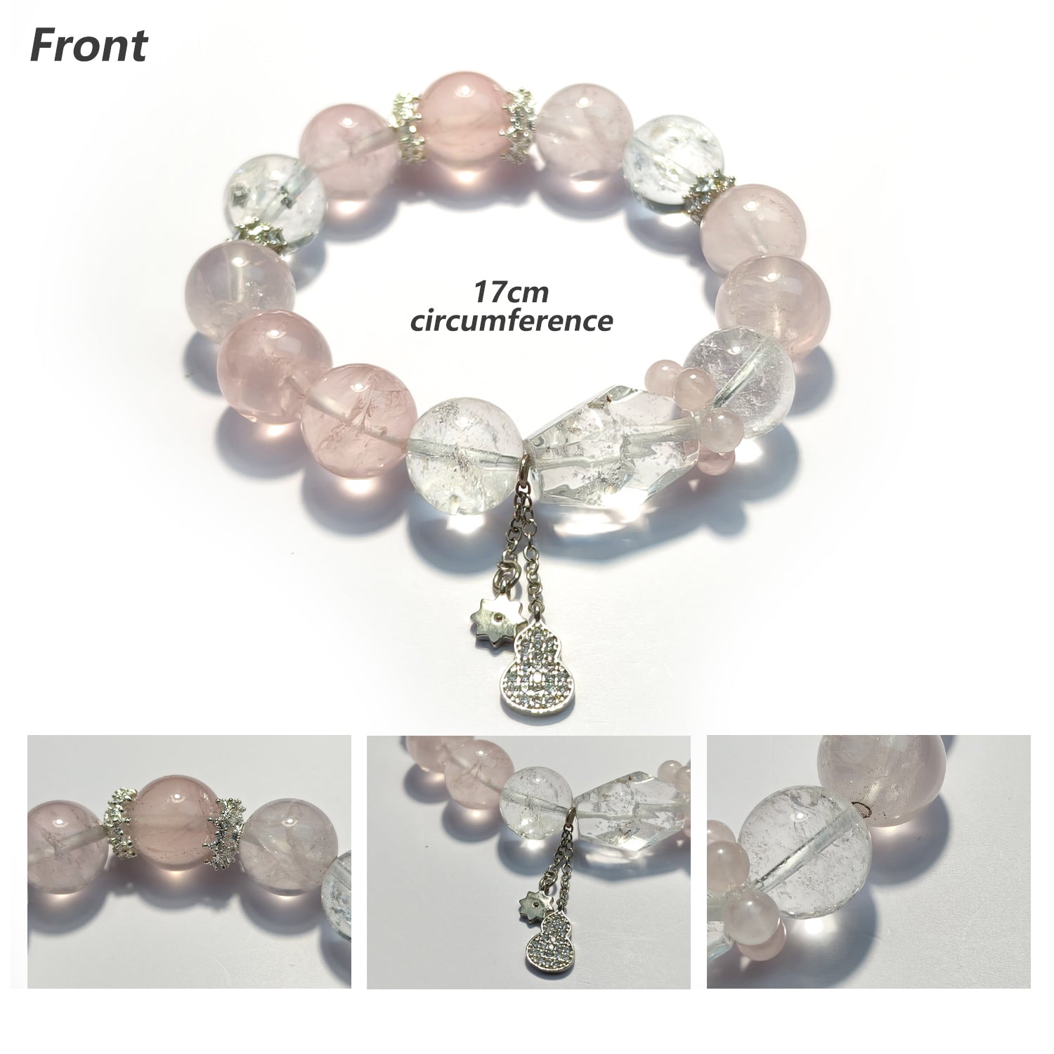 JOXOZP 14mm Natural Healing Crystal Bracelet - Rose Quartz with Azeztulite for Unconditional Love & Spiritual Awakening - Valentine's Day Gift, Soulmate Jewelry