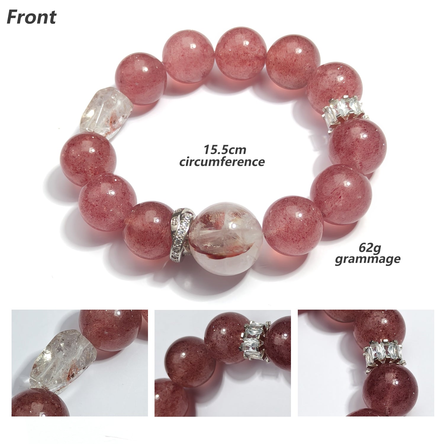 JOXOZP Natural 15mm Strawberry Quartz Bracelet｜Relationship Spark +&nbsp; Social Sweetness｜Pink Energy Healing Stones｜Sakura Gift Set + DIY Frequency Tuning