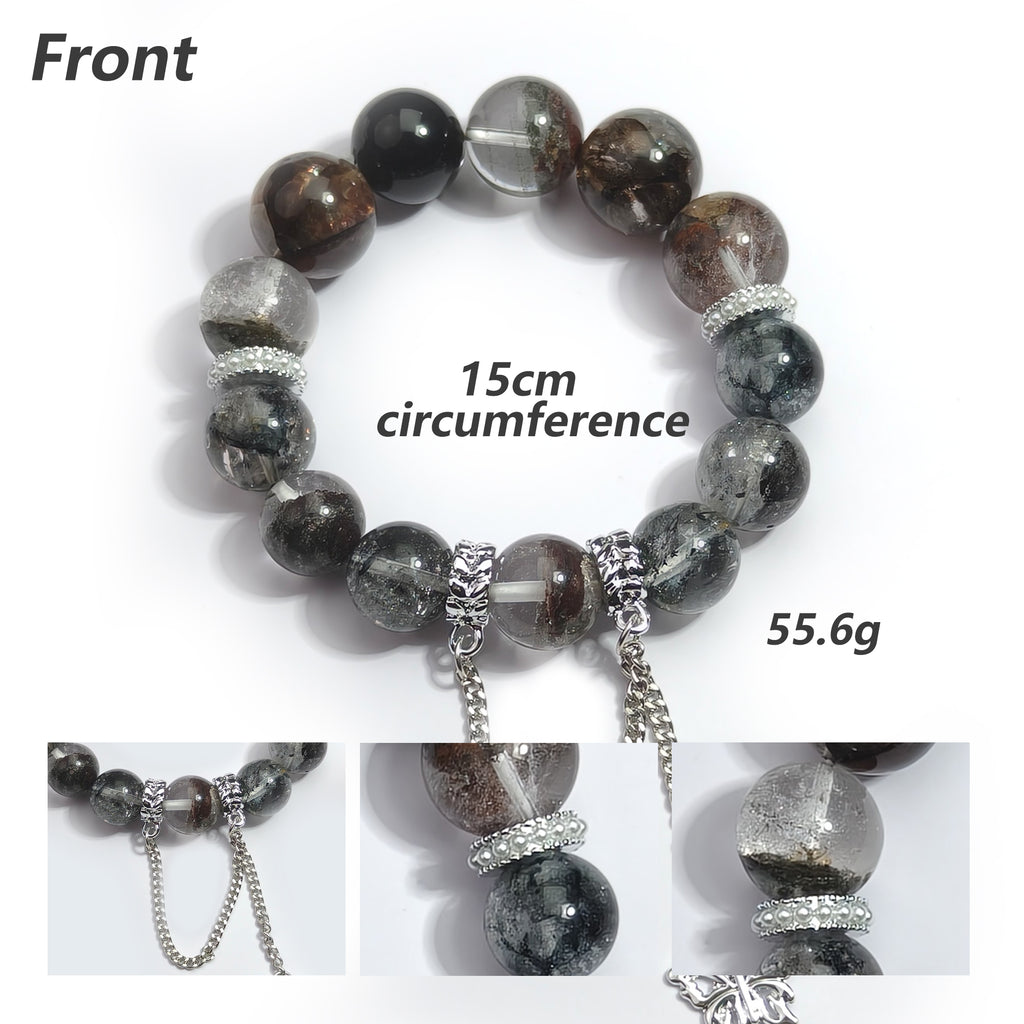 JOXOZP 14mm Natural Green Phantom & Hematite Bracelet｜Quantum Wealth Topology Healing Stones｜Wall Street Abundance System + Valentine's Prosperity Pact Gift