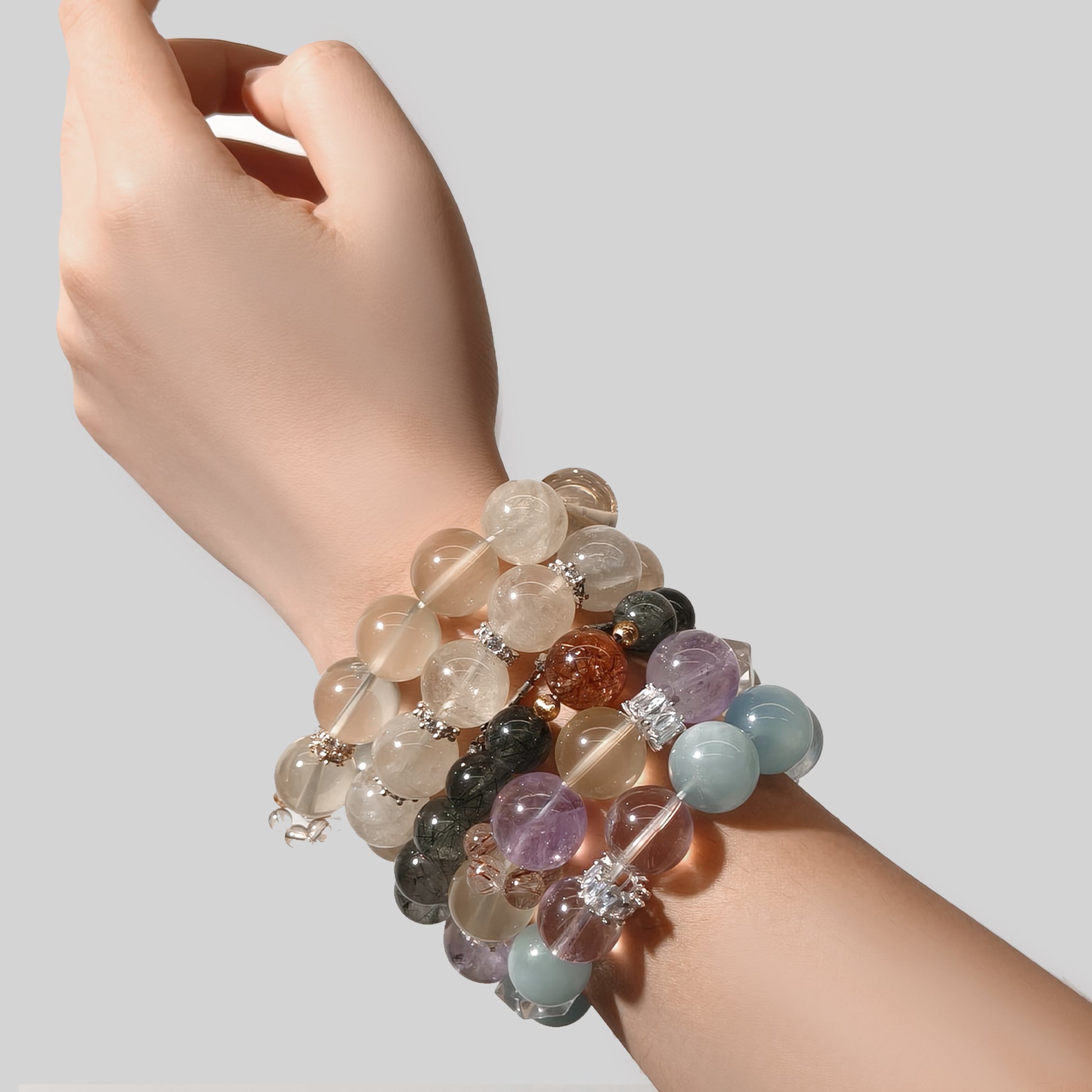 JOXOZP 14mm Natural Ametrine White Phantom Quartz Purple ASE Strawberry Quartz Hematoid Quartz Crystal Bracelet - Ultimate Healing Stone for Balance & Transformation - Valentine's Day Gift, Spiritual Bracelet