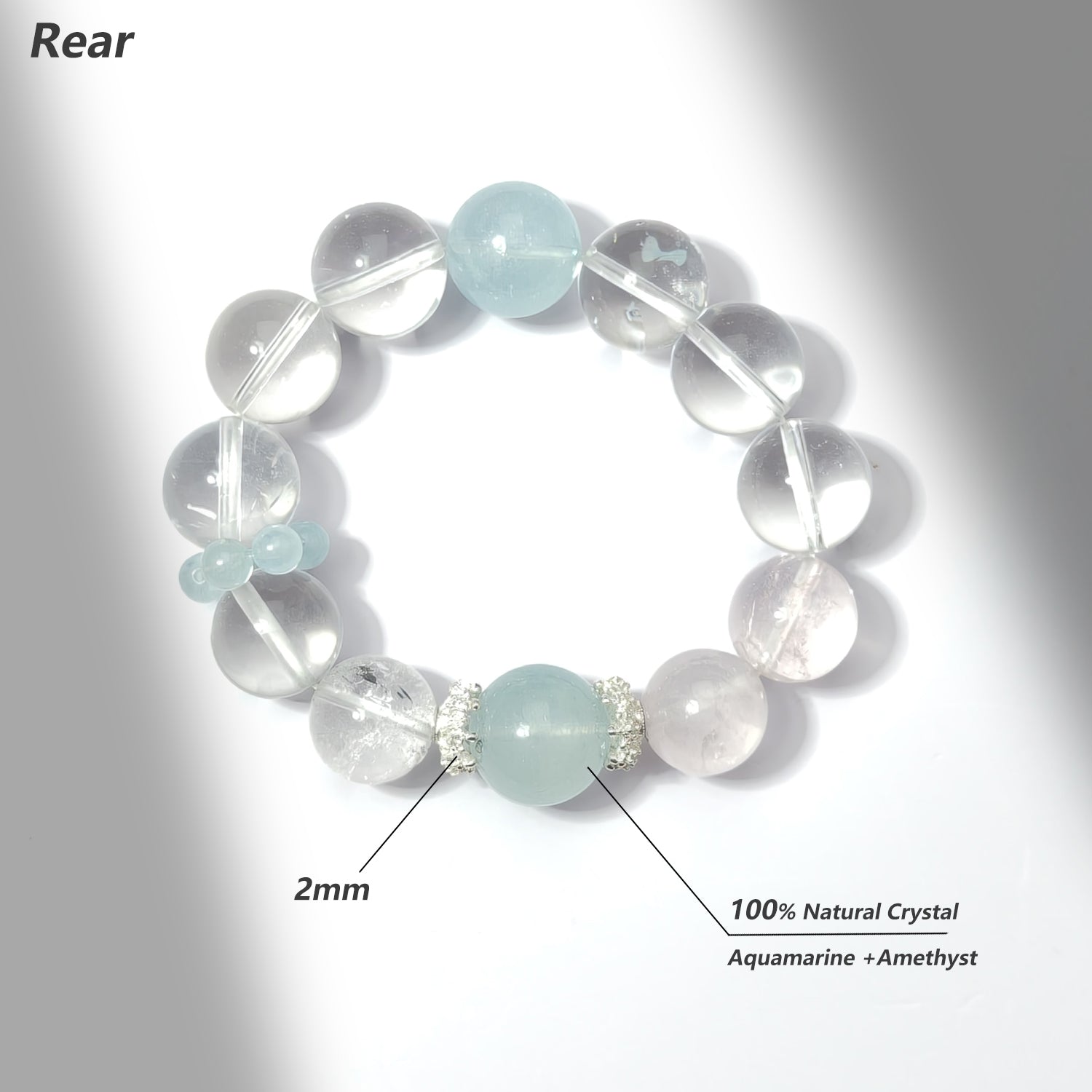 JOXOZP Natural 15mm Dual-Frequency Bracelet｜Aquamarine Communication + Clear Crystal Clarity｜Executive Healing Stones Armory｜Luxury Gift Set with Tactical DIY