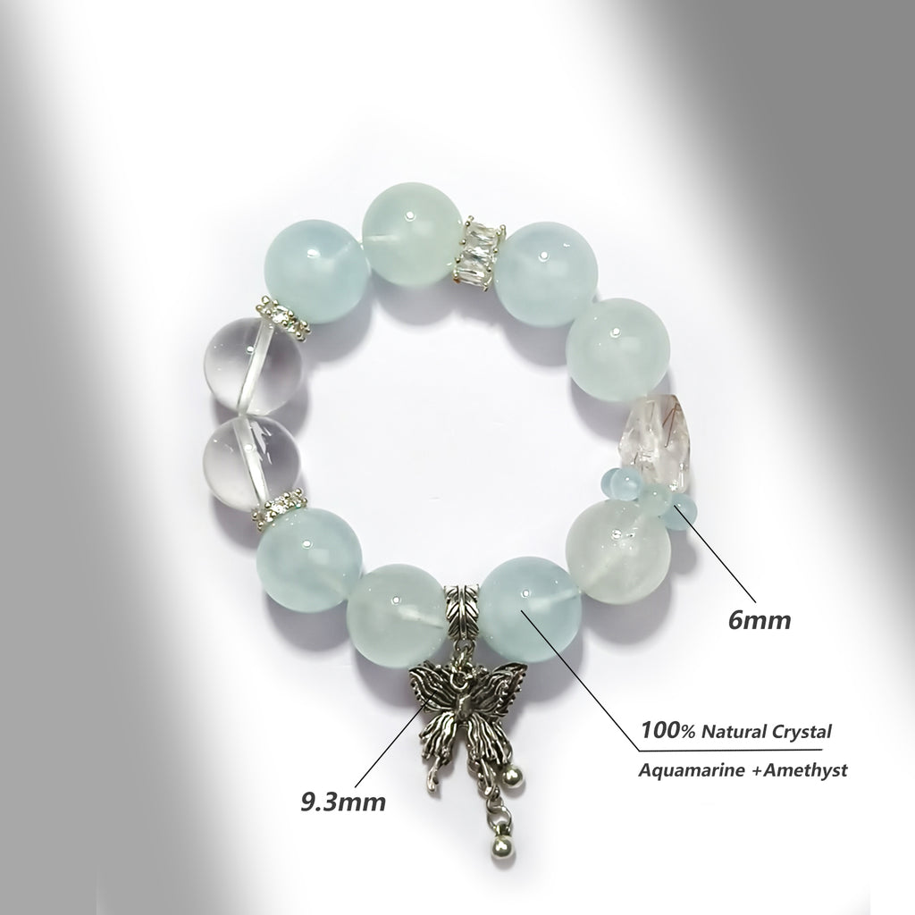 JOXOZP Natural 15mm Tri-Frequency Bracelet｜Aquamarine Communication + Amethyst Stress｜Executive Healing Stones OS｜Starship Gift Set (Copy)