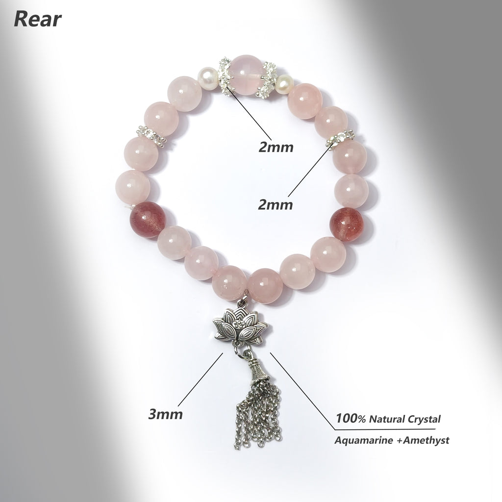 JOXOZP 10mm Natural Strawberry Quartz + Rose Quartz Healing Bracelet - Double Love Crystal Energy - Valentine's Present, Soulmate Connection Jewelry