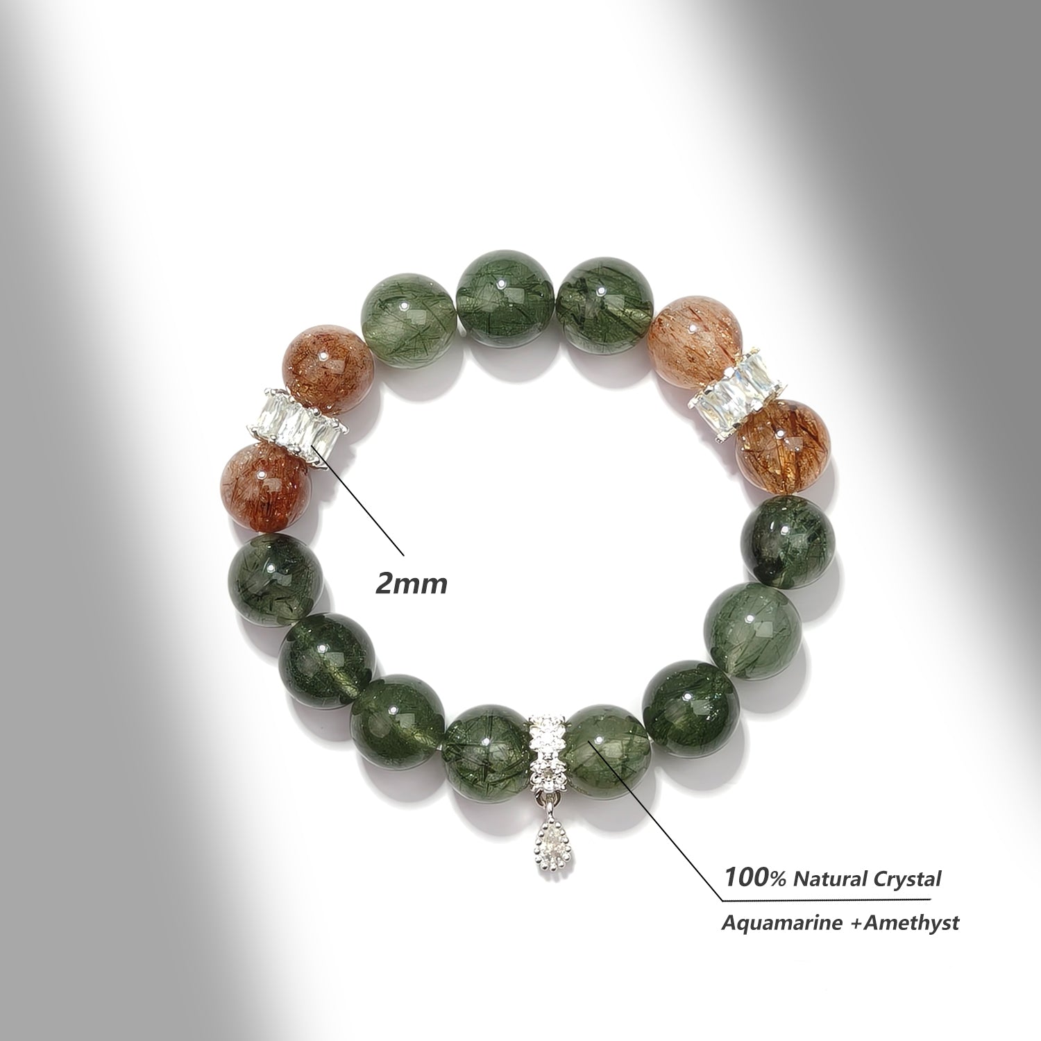 JOXOZP 100% Natural Super Seven Green Rutilated Quartz Crystal Bracelet - Healing Stone for Abundance & Energy Amplification - Back to School Gift, Valentine's Day Gift