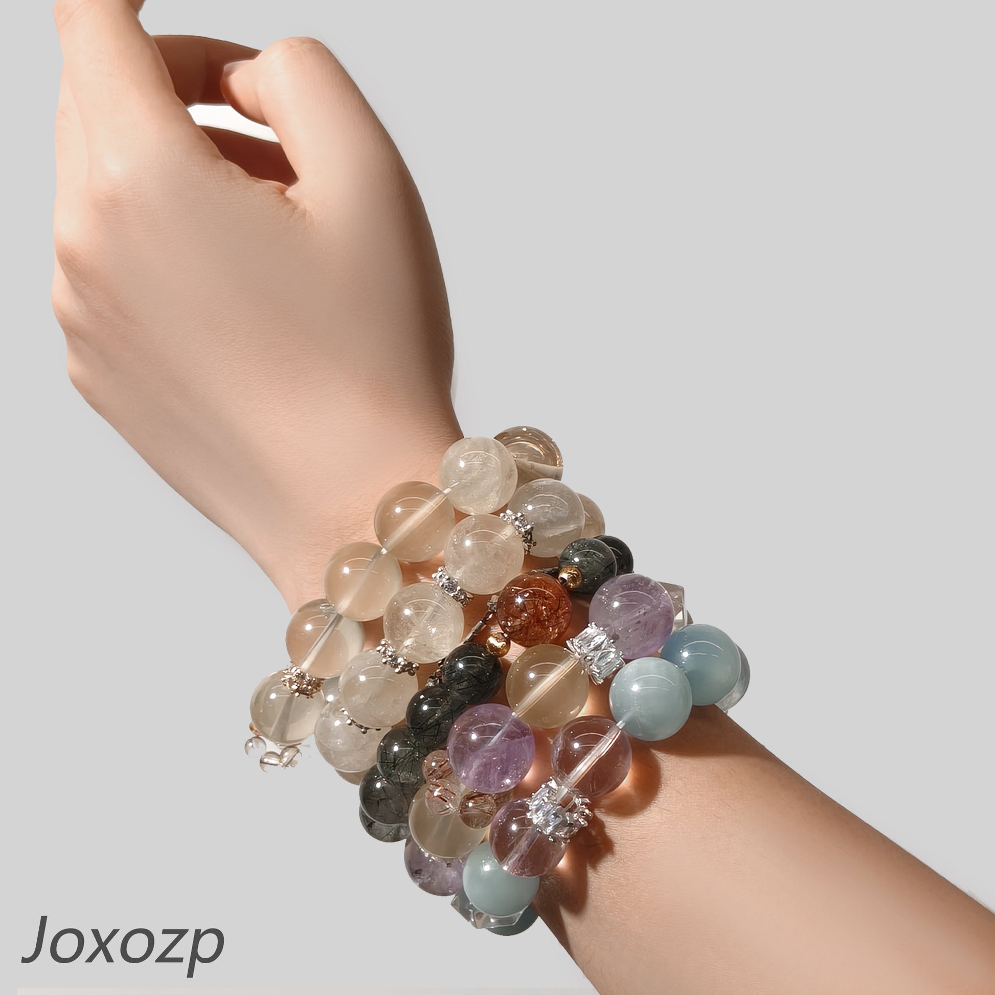 JOXOZP 15mm Natural Aquamarine & Clear Quartz Bracelet｜Dual-Frequency Brainwave Healing Stones｜Executive Decision Catalyst + Valentine's Neural Pact Gift