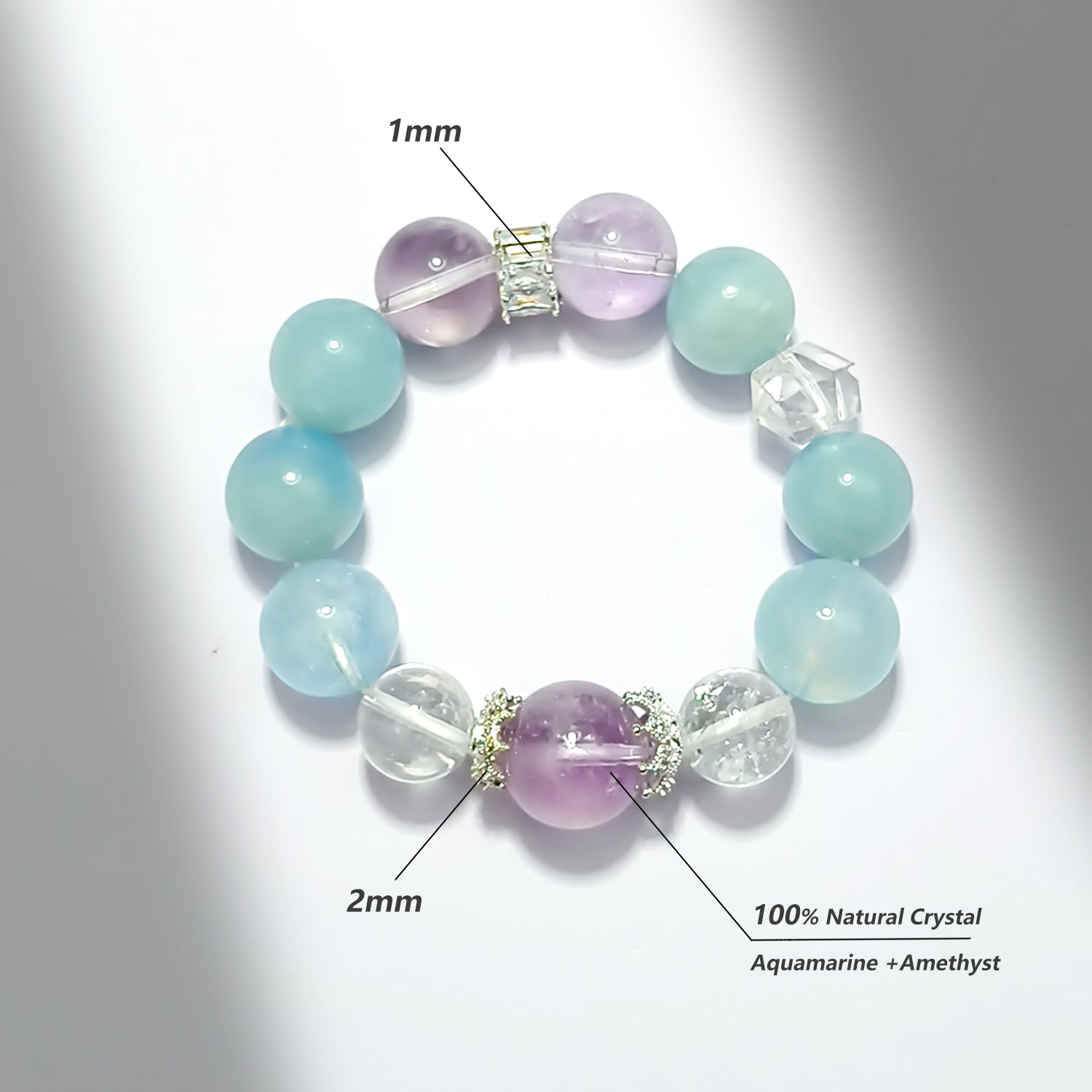 JOXOZP Natural 15mm Tri-Frequency Bracelet｜Aquamarine Communication + Amethyst Stress｜Executive Healing Stones OS｜Starship Gift Set