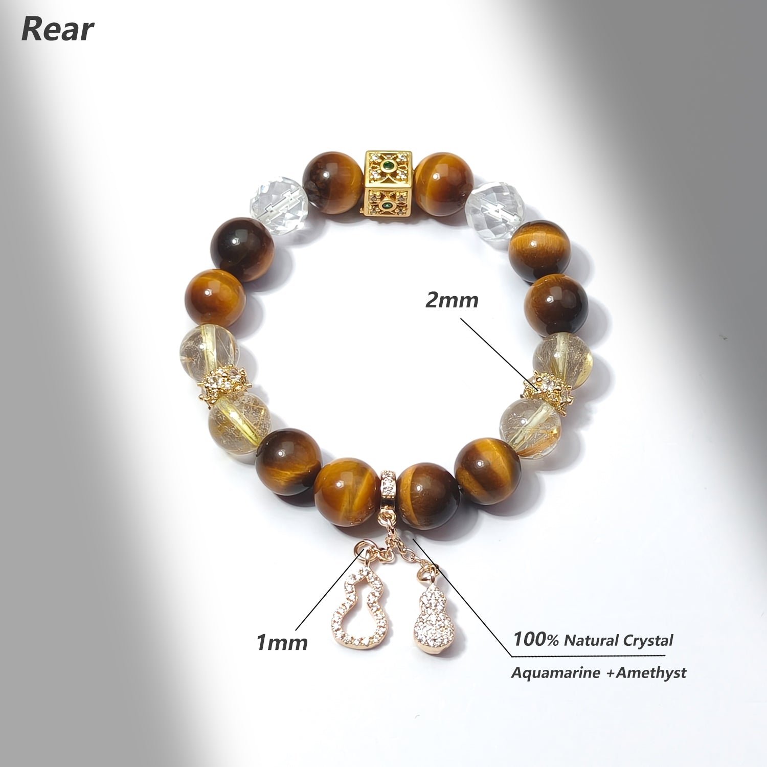 JOXOZP Natural 10mm Quad-Energy Bracelet｜Golden Tiger's Eye Wealth + Rutilated Quartz Clarity + Lava Glass Grounding + Crystal Purification｜Healing Stones Gift Se