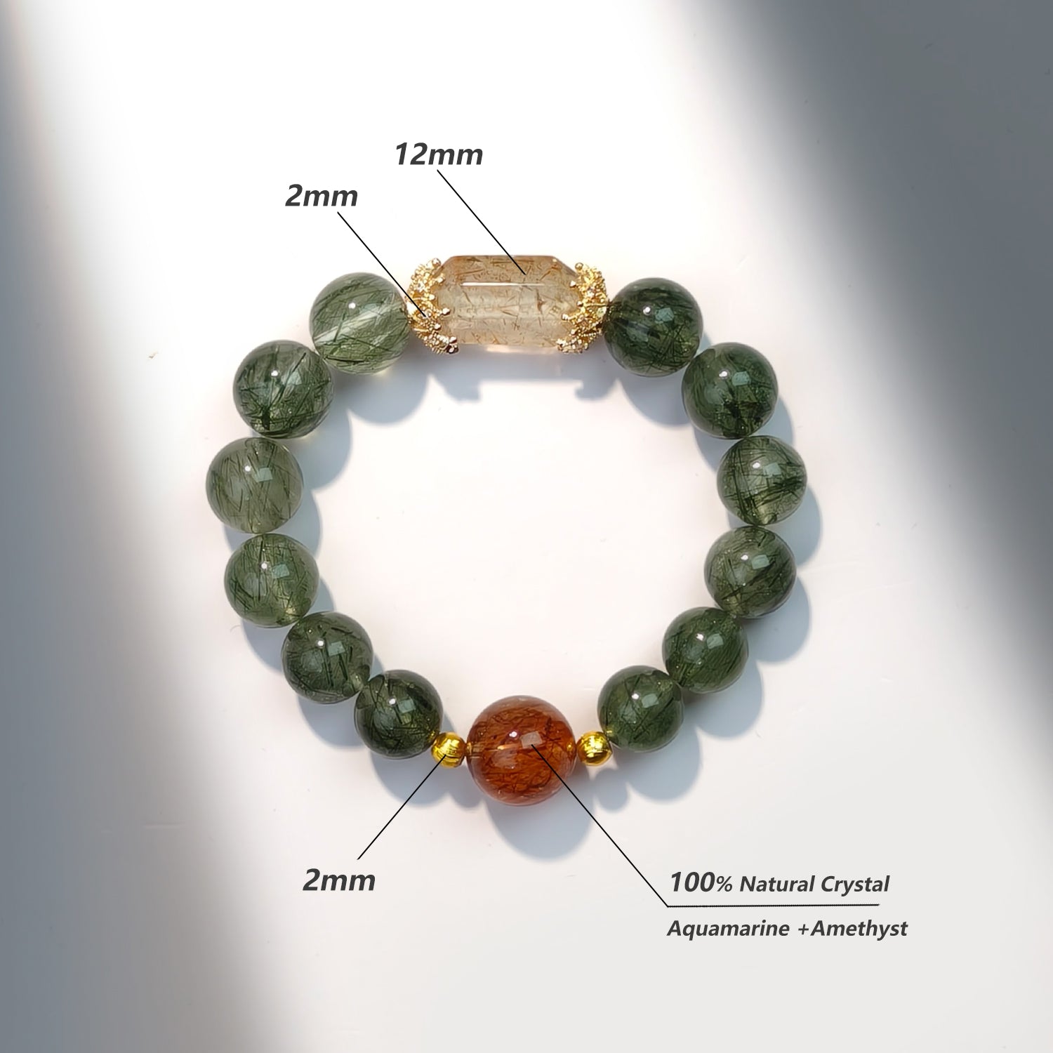JOXOZP 13mm Natural Green Rutilated Quartz Bracelet｜Wealth & Career Crystal Stone｜Healing Stones for Sagittarius, Capricorn, Libra, Gemini｜Lucky Charm for Dog/Pig/Sheep/Tiger｜Heart Chakra Healing Gift