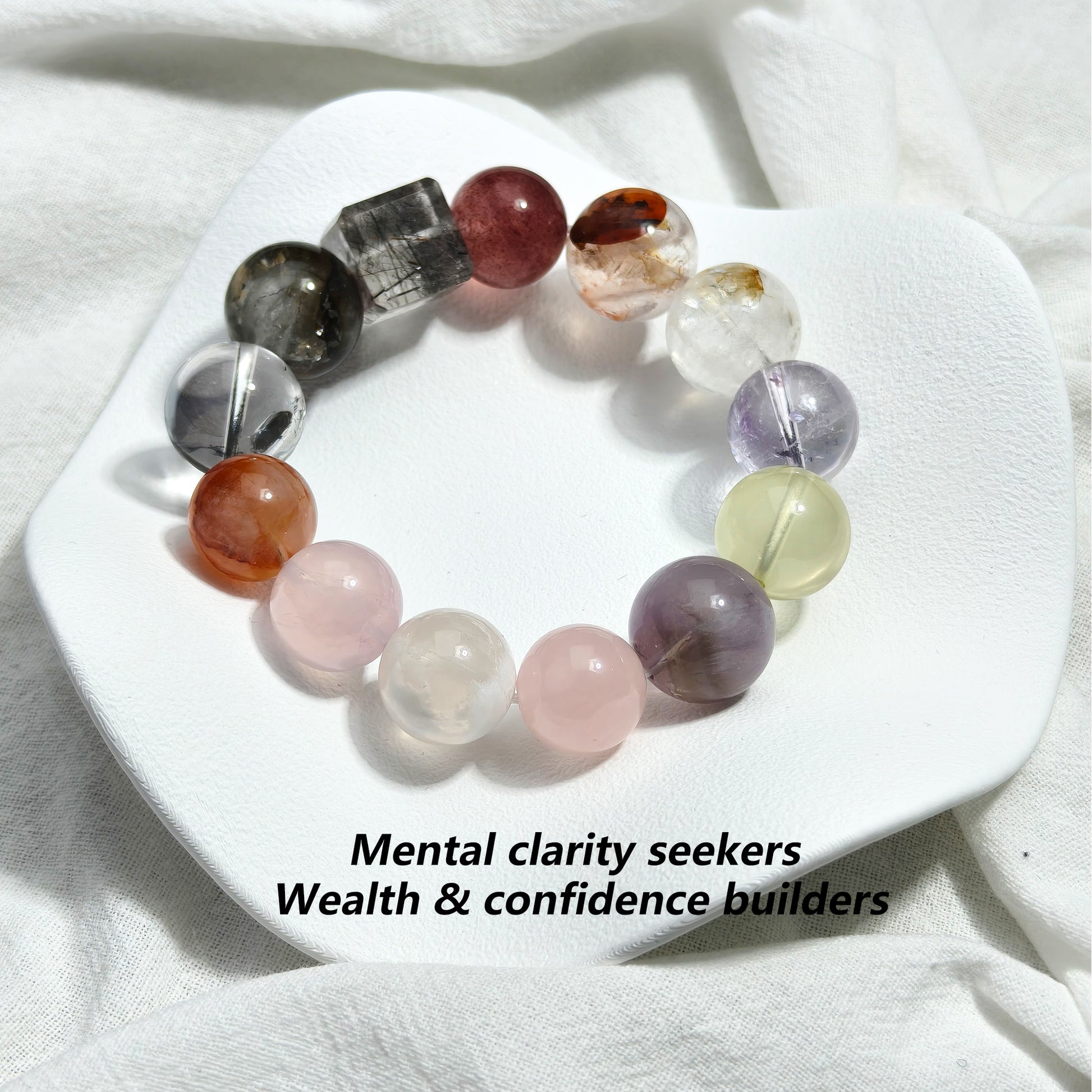 JOXOZP 14mm Natural Ametrine White Phantom Quartz Purple ASE Strawberry Quartz Hematoid Quartz Crystal Bracelet - Ultimate Healing Stone for Balance & Transformation - Valentine's Day Gift, Spiritual Bracelet
