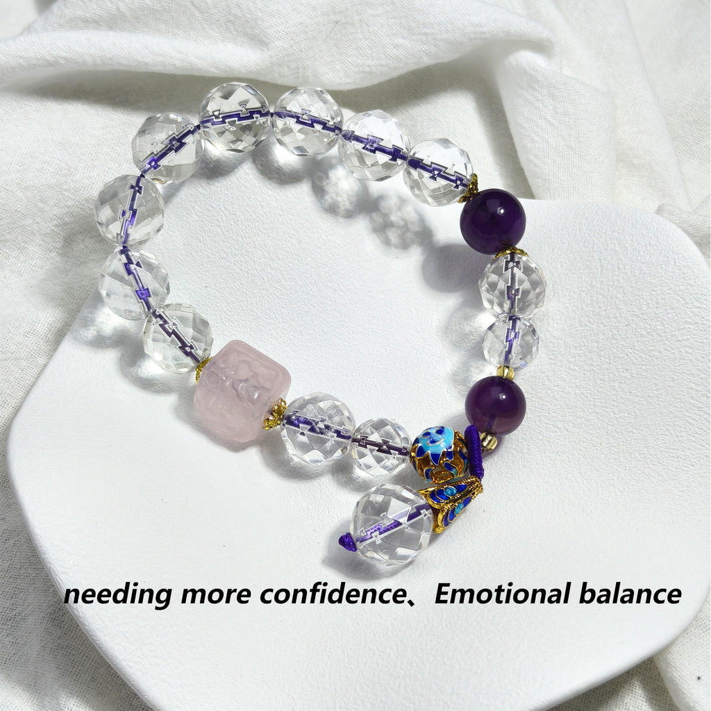 JOXOZP Natural 12mm Amethyst &amp; Artisan Glass Bead Bracelet｜Spiritual Shield &amp; Creative Flow｜Healing Stones Gift + DIY Energy Jewelry