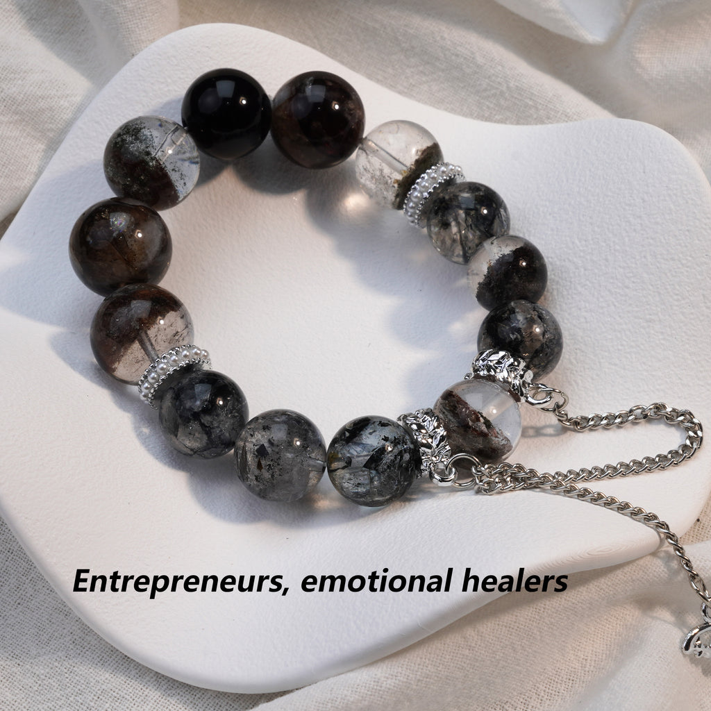 JOXOZP 14mm Natural Green Phantom & Hematite Bracelet｜Quantum Wealth Topology Healing Stones｜Wall Street Abundance System + Valentine's Prosperity Pact Gift