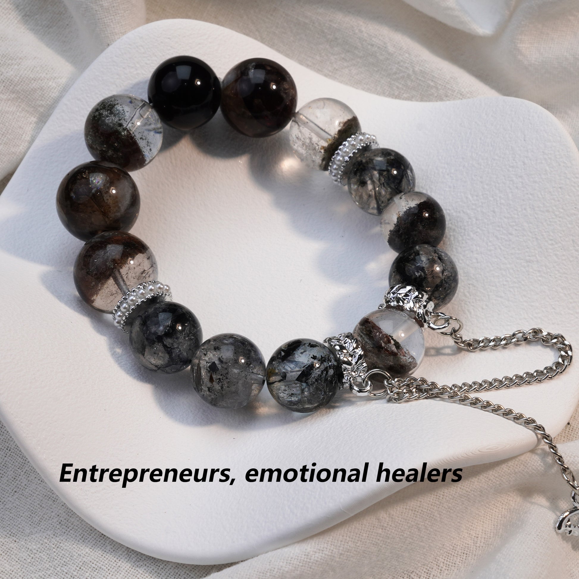 JOXOZP 14mm Natural Green Phantom & Hematite Bracelet｜Quantum Wealth Topology Healing Stones｜Wall Street Abundance System + Valentine's Prosperity Pact Gift