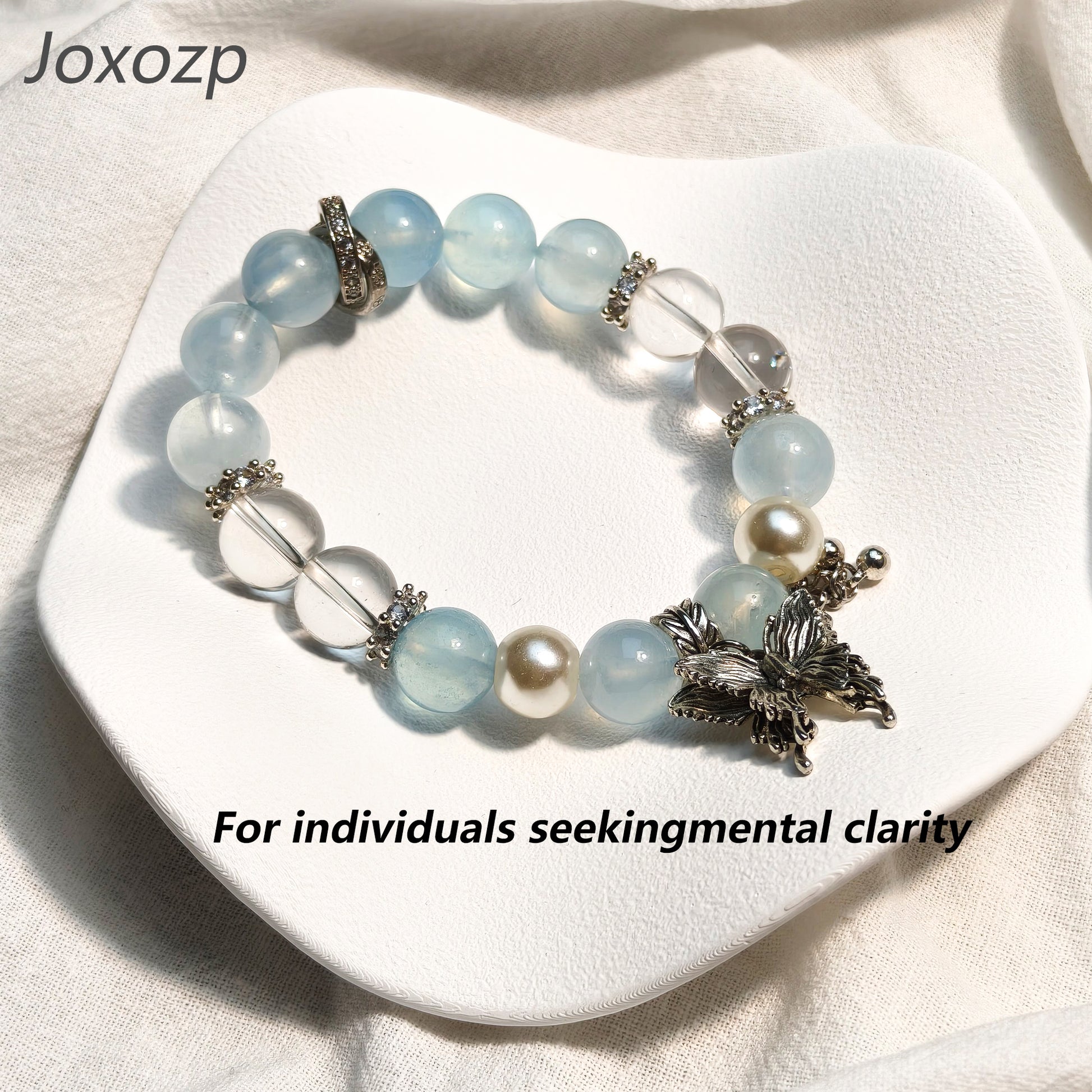 JOXOZP 15mm Natural Aquamarine & Clear Quartz Bracelet｜Dual-Frequency Brainwave Healing Stones｜Executive Decision Catalyst + Valentine's Neural Pact Gift