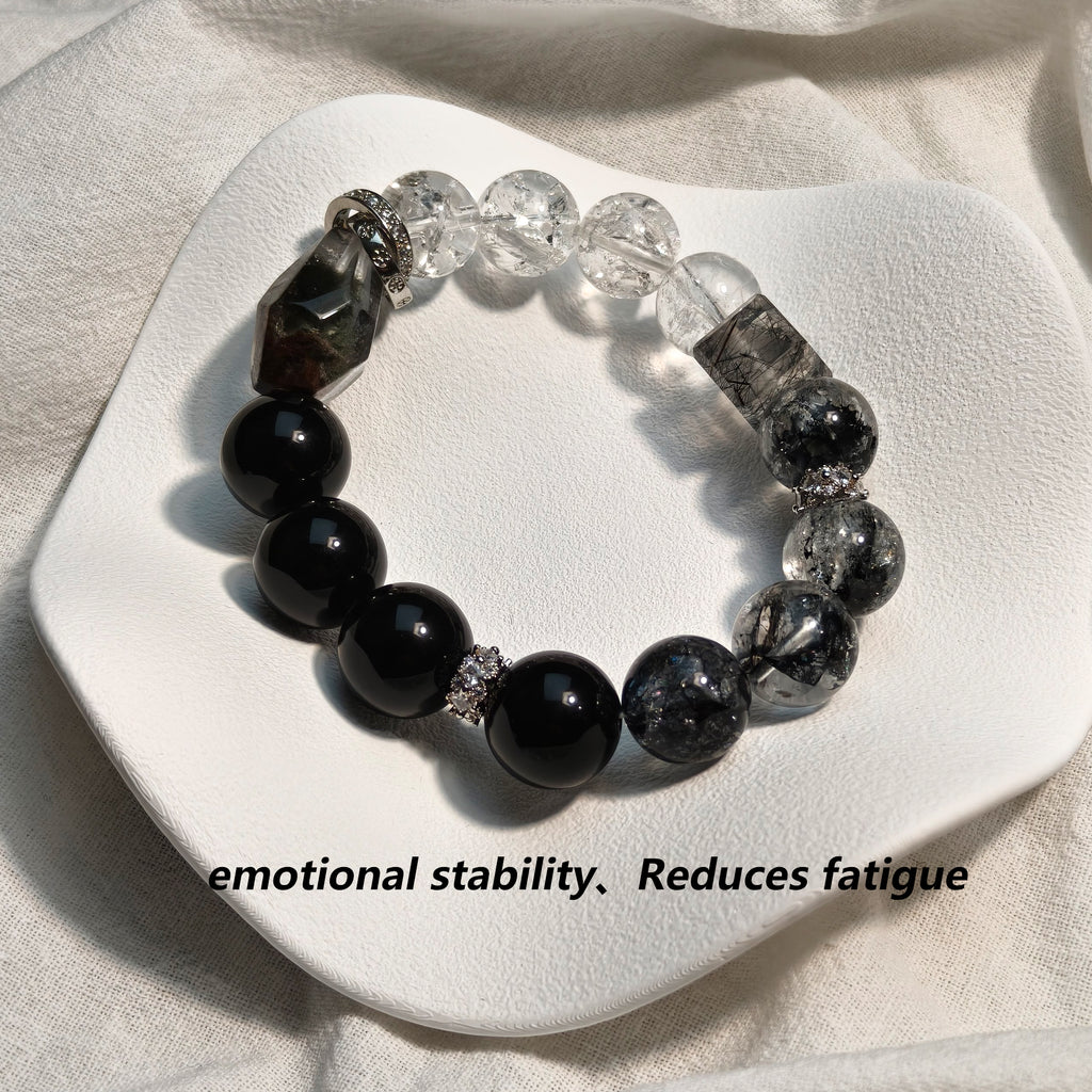 JOXOZP Natural 12mm&nbsp; Bracelet｜Obsidian&nbsp; + Black Crystal Wealth&nbsp; ｜Quantum Healing Stones ｜Phantom Gift Set + Tactical DIY