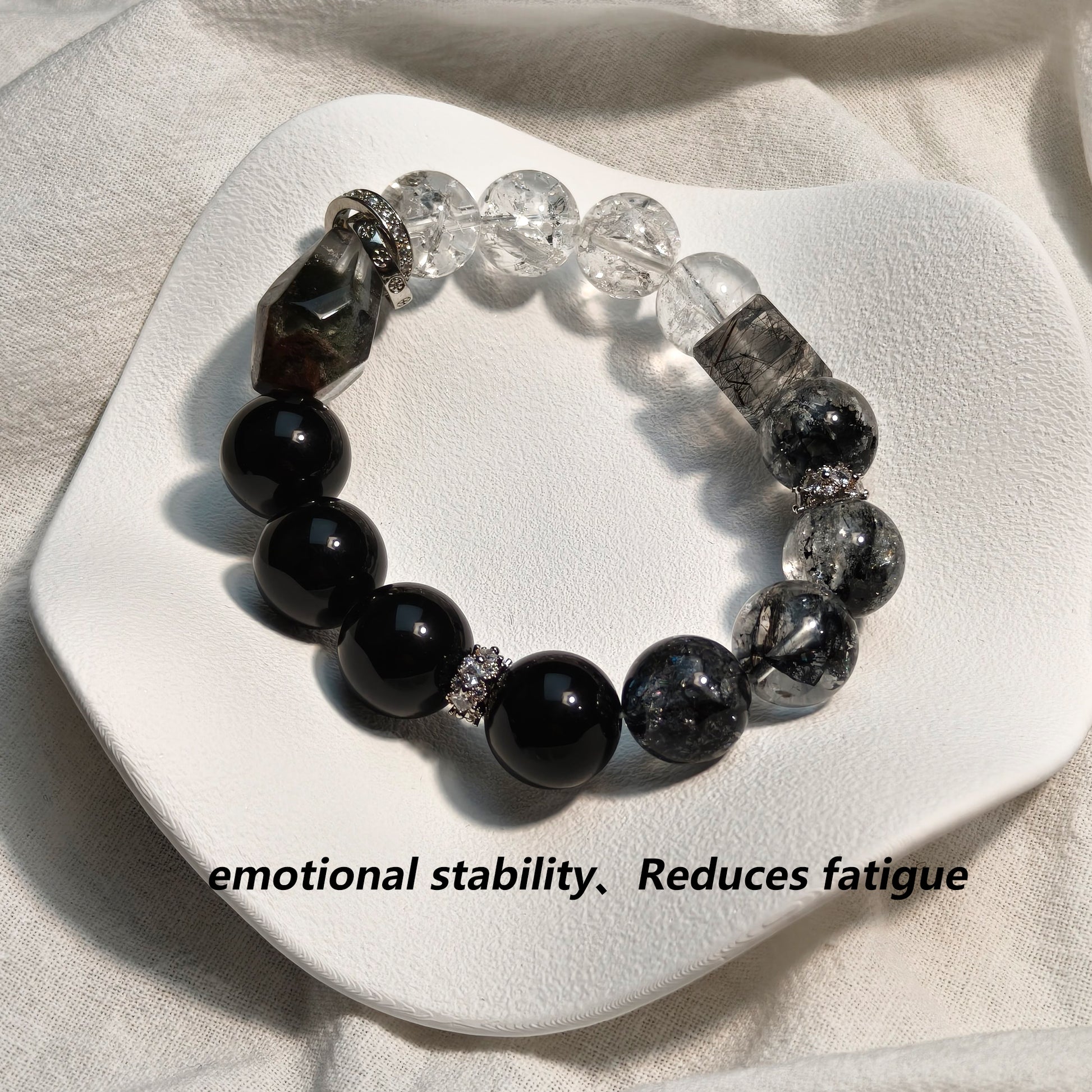 JOXOZP Natural 12mm&nbsp; Bracelet｜Obsidian&nbsp; + Black Crystal Wealth&nbsp; ｜Quantum Healing Stones ｜Phantom Gift Set + Tactical DIY