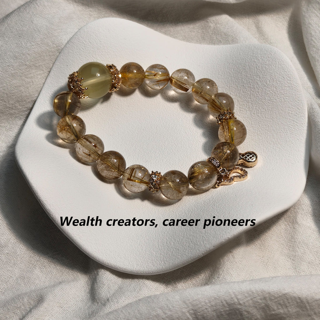 JOXOZP Natural 11mm Dual-Power Bracelet｜Citrine Wealth + Rutilated Quartz Focus ｜Healing Stones Energy Combo｜Executive Gift Set with DIY Tools
