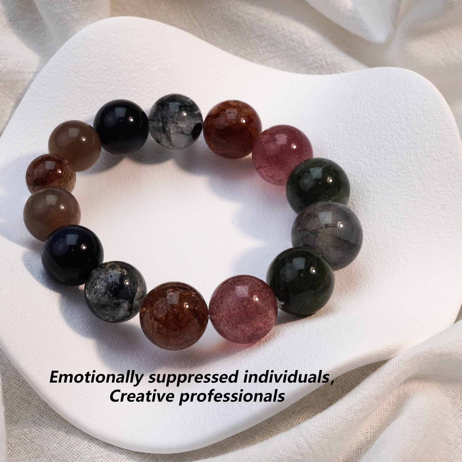 JOXOZP 14mm Natural Strawberry Quartz + Green Rutilated Quartz Healing Stone Bracelet - Crystal for Self-Love & Prosperity - Valentine's Day Gift, Feminine Energy Bracelet