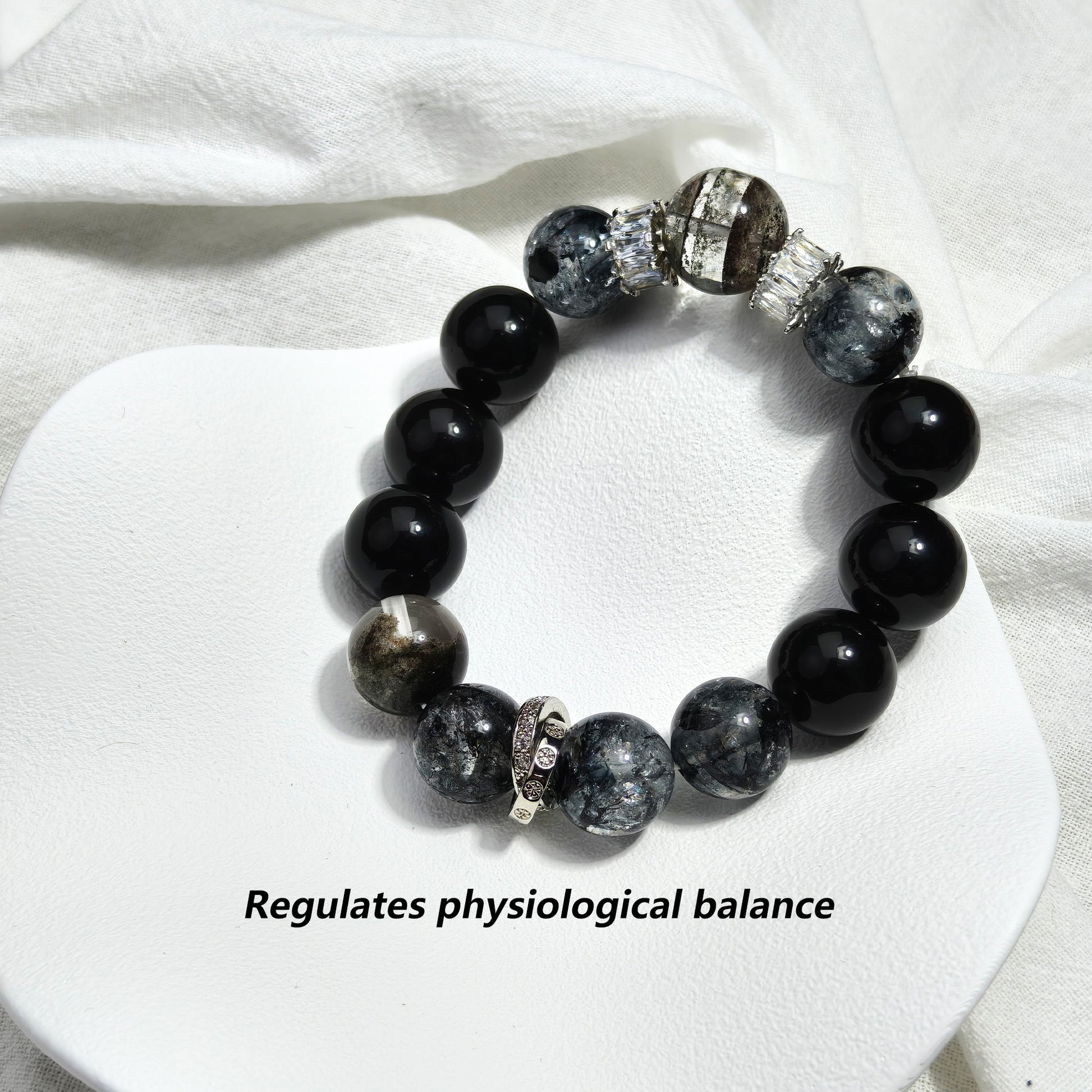 JOXOZP 13mm Natural Black Obsidian & Green Phantom Quartz Bracelet｜Dark Matter Shield Healing Stones｜Quantum Wealth Armor + Valentine's Cosmic Pact Gift