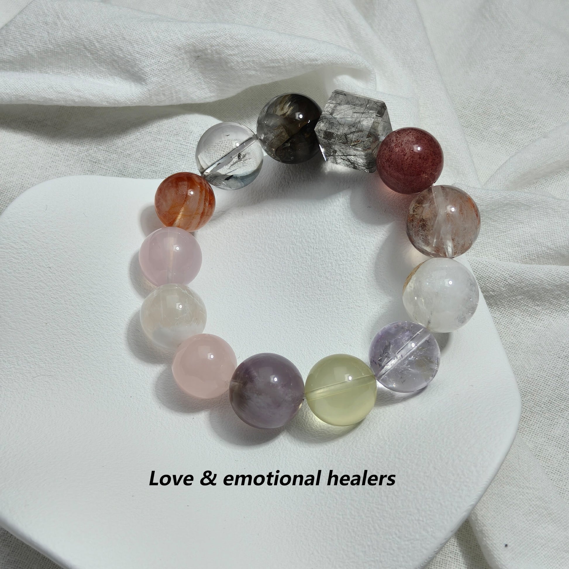 JOXOZP 14mm Natural Ametrine White Phantom Quartz Purple ASE Strawberry Quartz Hematoid Quartz Crystal Bracelet - Ultimate Healing Stone for Balance & Transformation - Valentine's Day Gift, Spiritual Bracelet