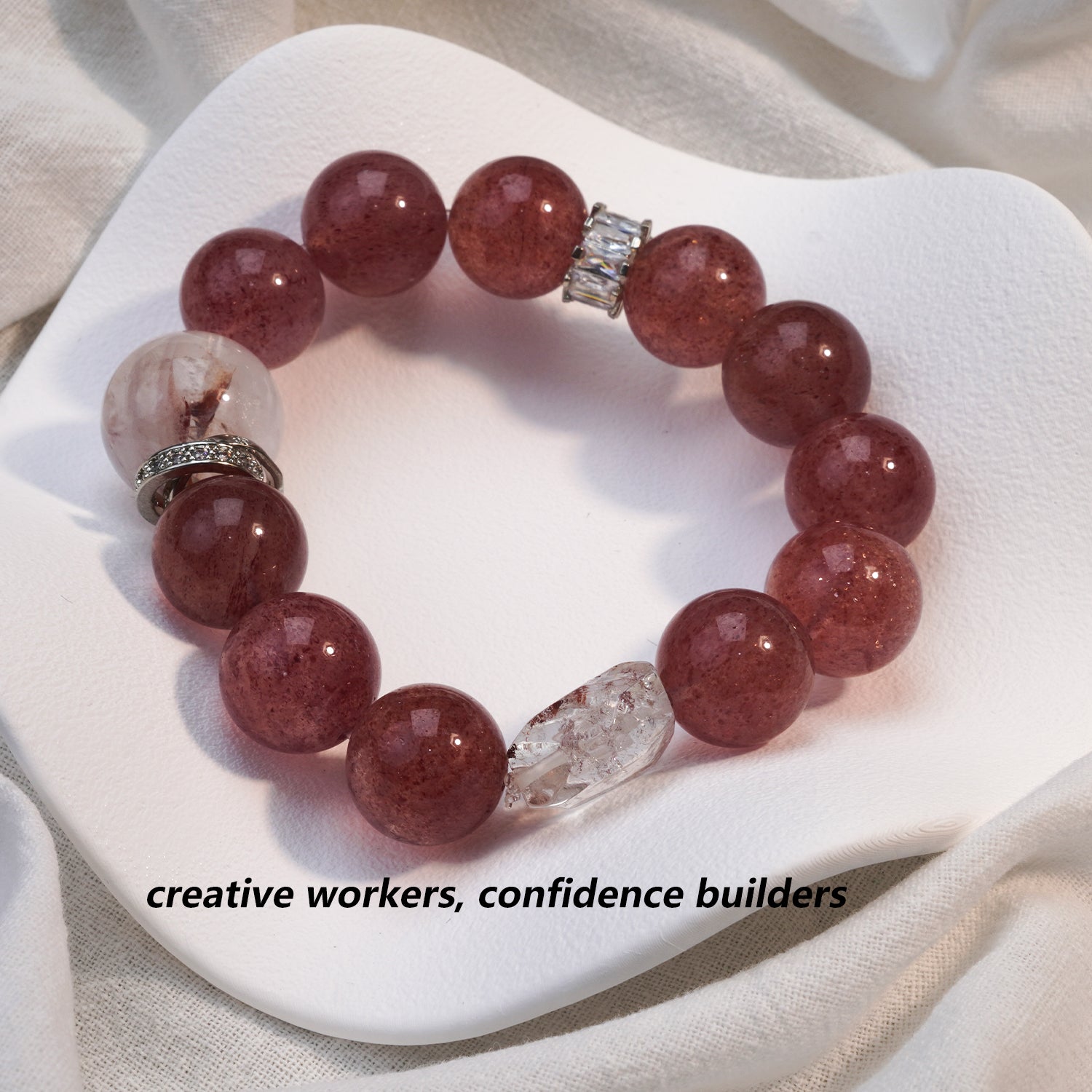 JOXOZP Natural 15mm Strawberry Quartz Bracelet｜Relationship Spark +&nbsp; Social Sweetness｜Pink Energy Healing Stones｜Sakura Gift Set + DIY Frequency Tuning