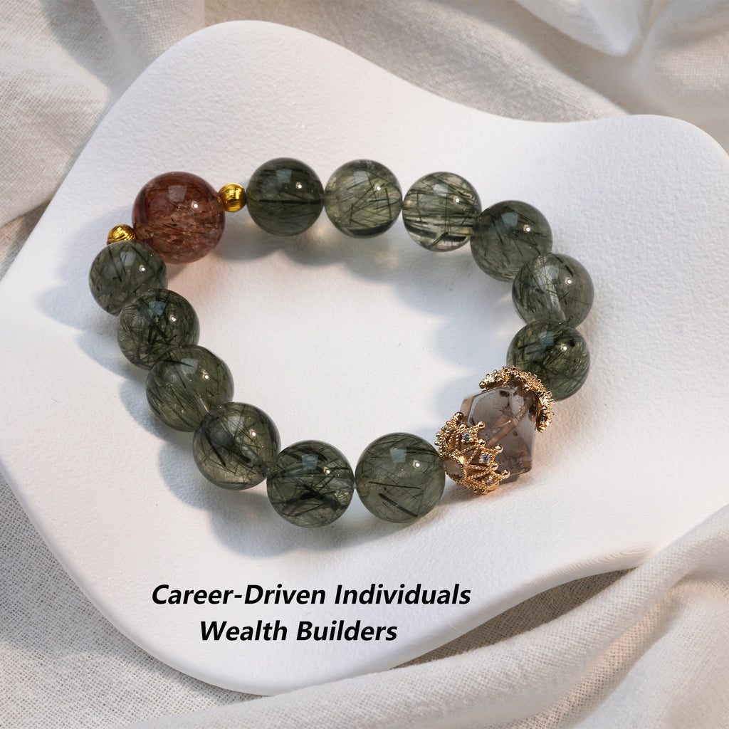JOXOZP 12mm Natural Green Rutilated Quartz Bracelet｜Wealth &amp; Career Crystal Stone｜Healing Stones for Sagittarius,Libra, Gemini｜Lucky Charm for Dog/Pig｜Heart Chakra Healing Gift