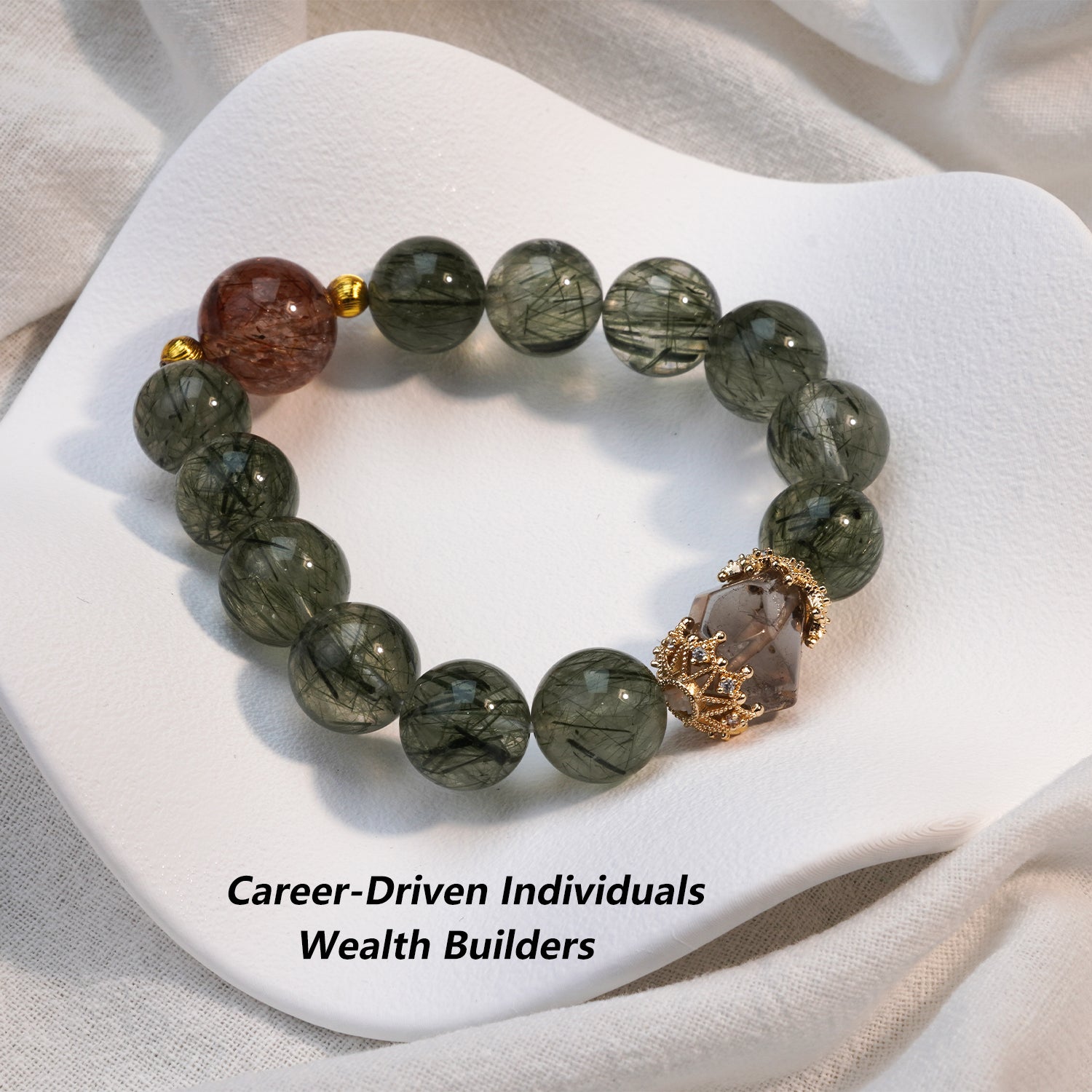 JOXOZP 12mm Natural Green Rutilated Quartz Bracelet｜Wealth &amp; Career Crystal Stone｜Healing Stones for Sagittarius,Libra, Gemini｜Lucky Charm for Dog/Pig｜Heart Chakra Healing Gift