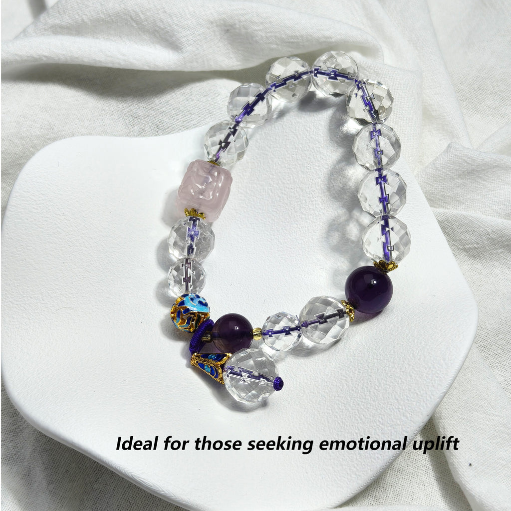 JOXOZP Natural 12mm Amethyst &amp; Artisan Glass Bead Bracelet｜Spiritual Shield &amp; Creative Flow｜Healing Stones Gift + DIY Energy Jewelry