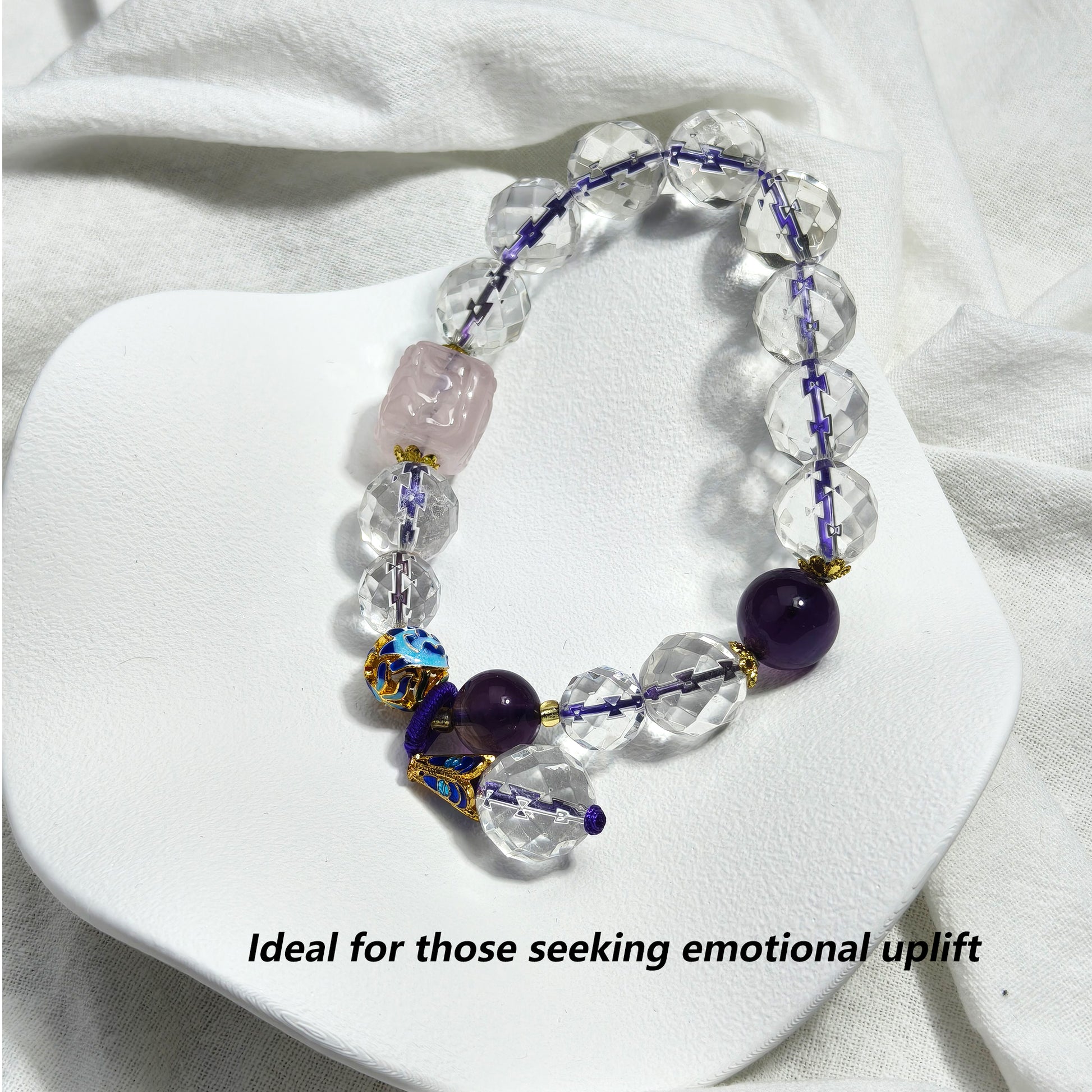 JOXOZP Natural 12mm Amethyst &amp; Artisan Glass Bead Bracelet｜Spiritual Shield &amp; Creative Flow｜Healing Stones Gift + DIY Energy Jewelry