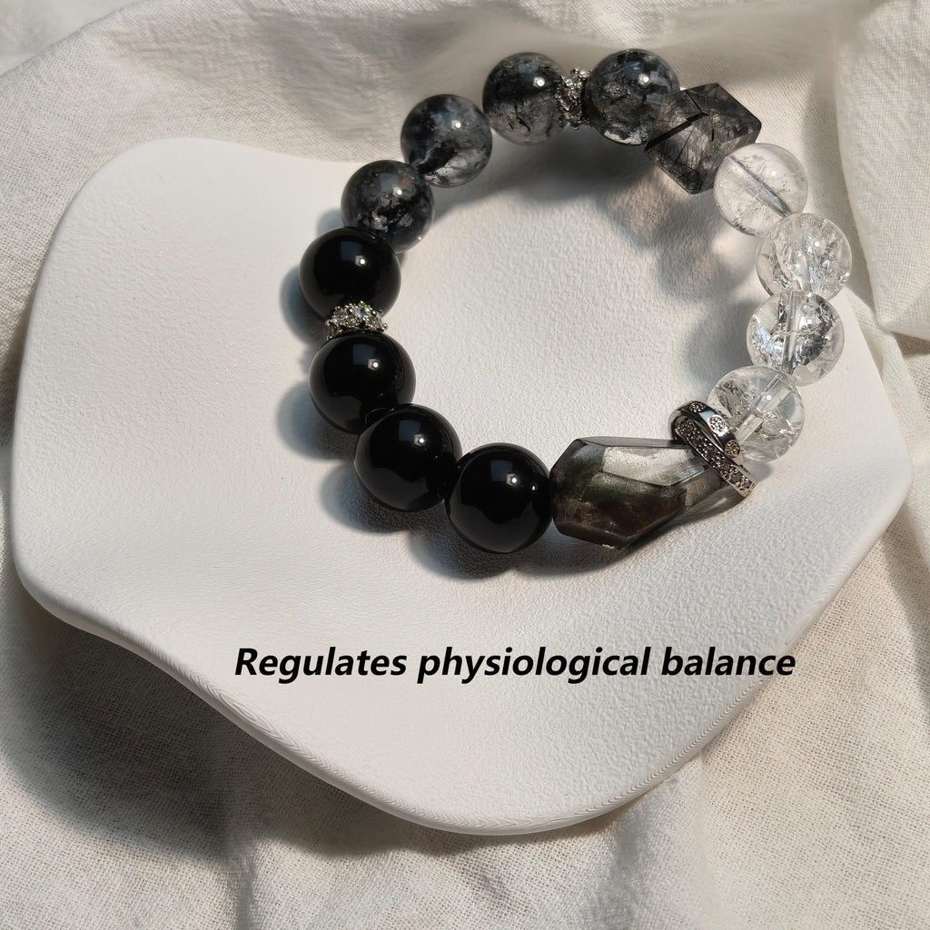 JOXOZP Natural 12mm&nbsp; Bracelet｜Obsidian&nbsp; + Black Crystal Wealth&nbsp; ｜Quantum Healing Stones ｜Phantom Gift Set + Tactical DIY