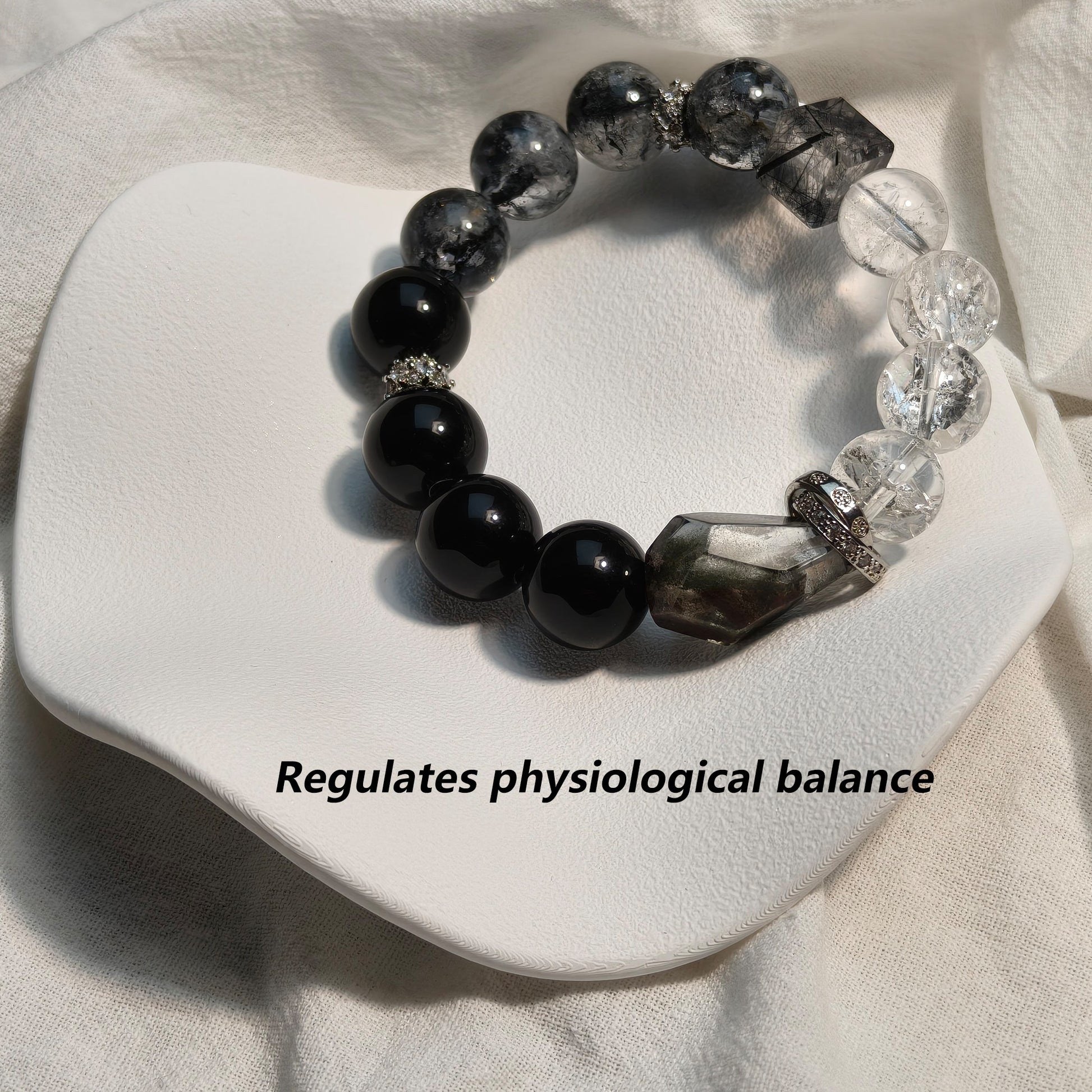 JOXOZP Natural 12mm&nbsp; Bracelet｜Obsidian&nbsp; + Black Crystal Wealth&nbsp; ｜Quantum Healing Stones ｜Phantom Gift Set + Tactical DIY