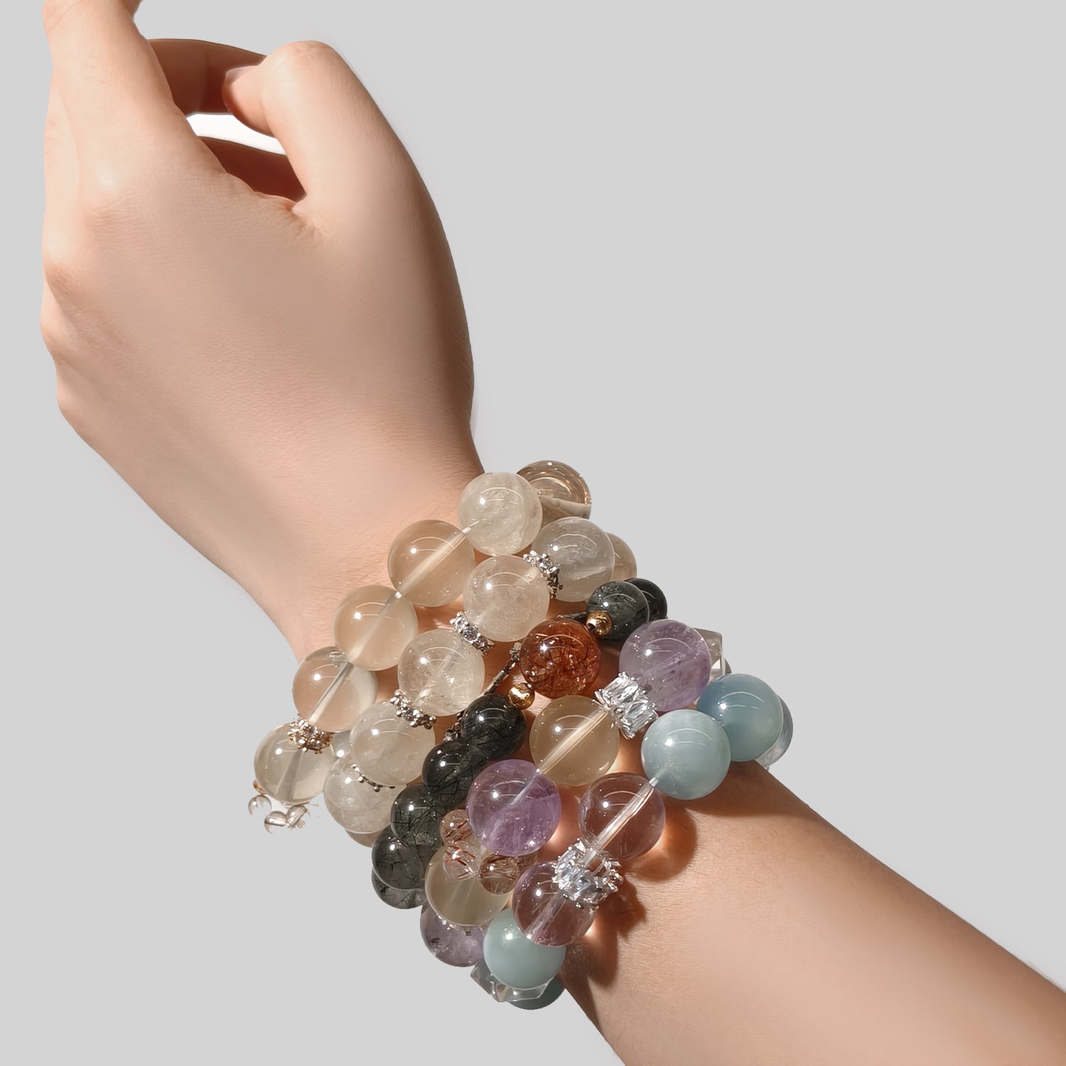 JOXOZP 14mm Natural Healing Crystal Bracelet - Rose Quartz with Azeztulite for Unconditional Love & Spiritual Awakening - Valentine's Day Gift, Soulmate Jewelry