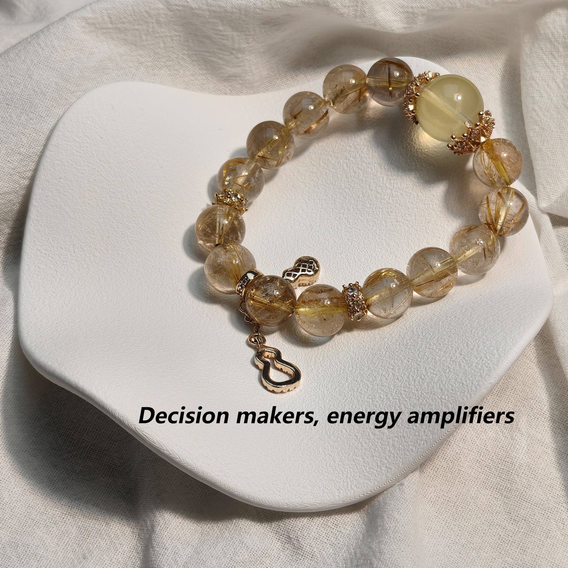 JOXOZP Natural 11mm Dual-Power Bracelet｜Citrine Wealth + Rutilated Quartz Focus ｜Healing Stones Energy Combo｜Executive Gift Set with DIY Tools