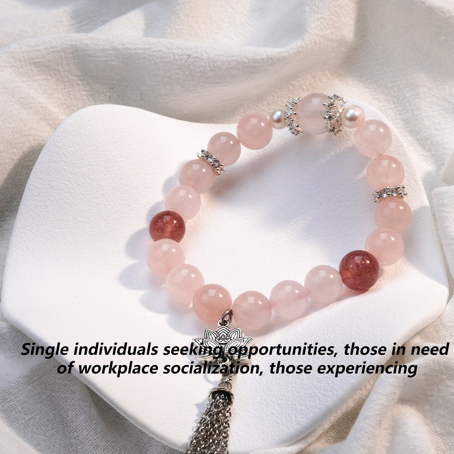 JOXOZP 10mm Natural Strawberry Quartz + Rose Quartz Healing Bracelet - Double Love Crystal Energy - Valentine's Present, Soulmate Connection Jewelry